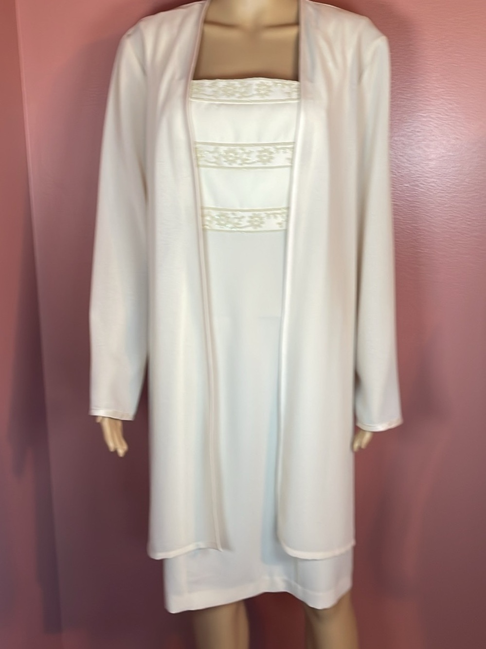 Women's Ivory Two-Piece Dress & Open-Front Jacket Set